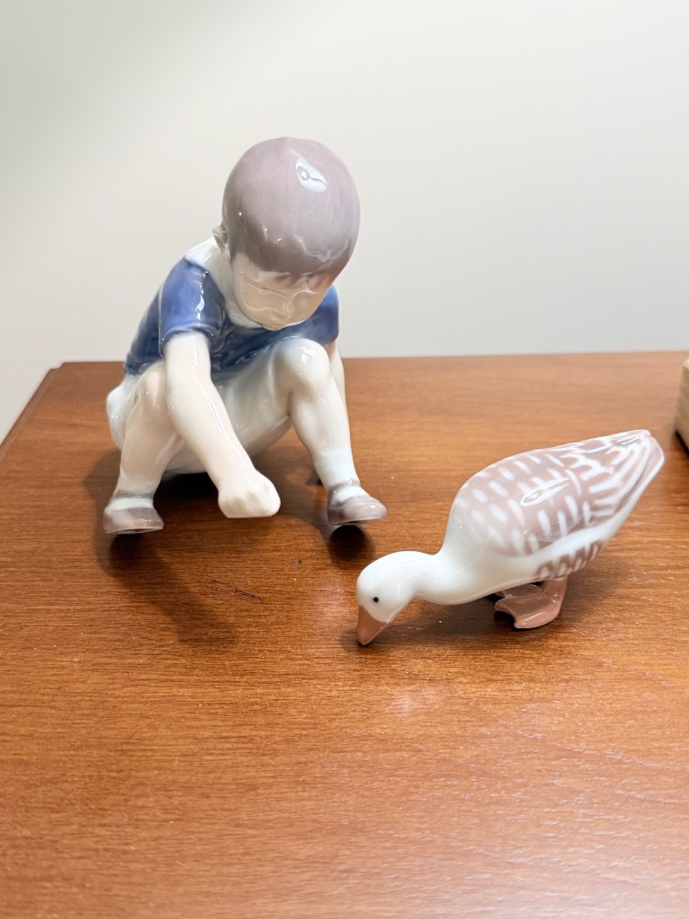 Bing and Grondahl B&G Boy Dickie and Goose Porcelain Figurines From Denmark